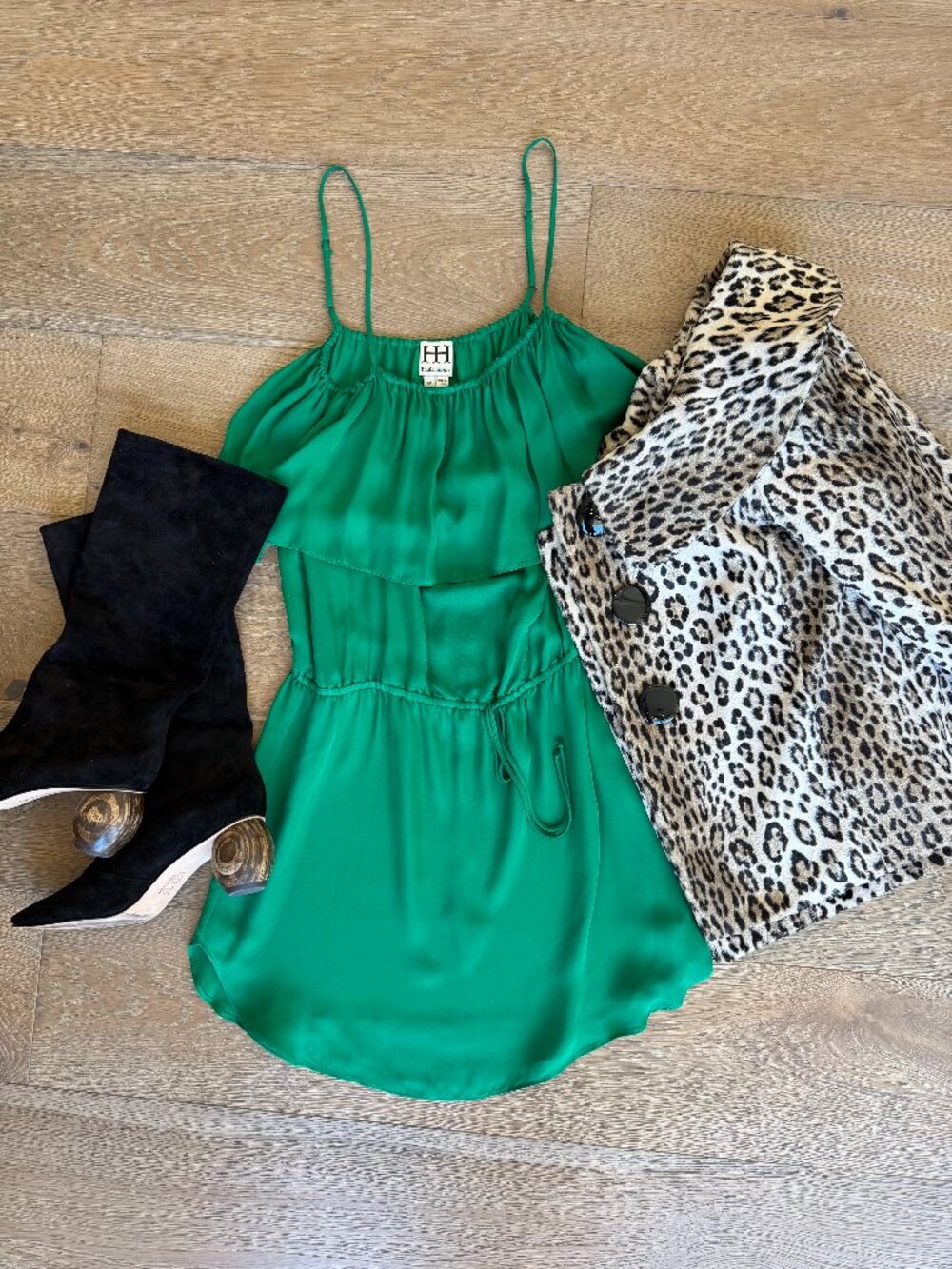 Authentic Haute Hippie Emerald Green Silk Ruffle Mini Dress - Size M